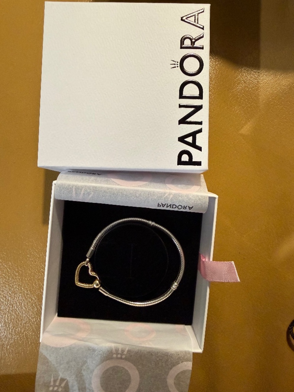 Authentic Pandora 2 tone open heart bracelet